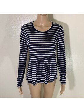A.L.C Striped Linen Open Back Long Sleeve Shirt Top Size Small S